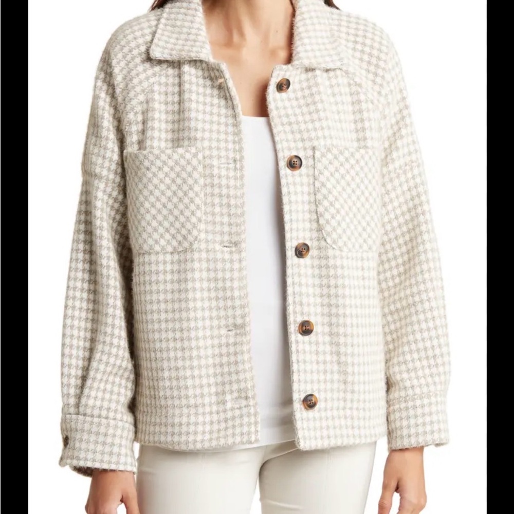 Tahari Cream Houndstooth Button-Up Jacket